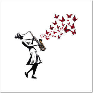 Butterfly Saxophonist Banksy Streetart Style Posters and Art